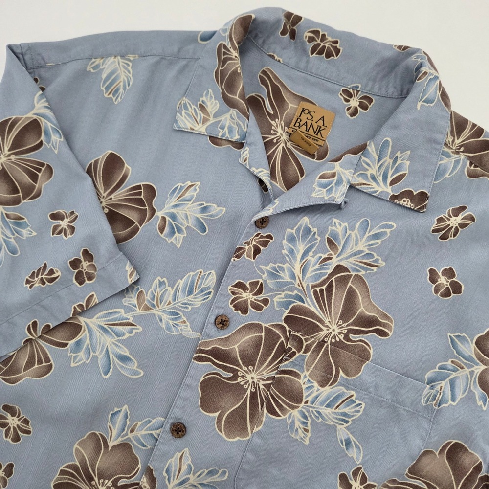 Jos. A. Bank Button Up Blue Silk Tropical Floral Herringbone Shirt Womens XL - Picture 1 of 5